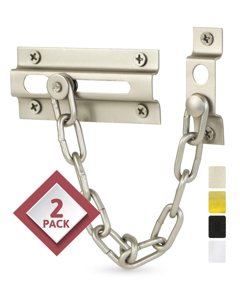 JD Jack N'Drill Jack N'Drill 2 Pack Door Chain Lock, Exclusive Chain Door Lock with Extended Chain Length, 100% Child Proof Safety, Heavy Duty Chain Locks for Inside Door and Extra Front Door Lock (Satin Nickel) - Image 1